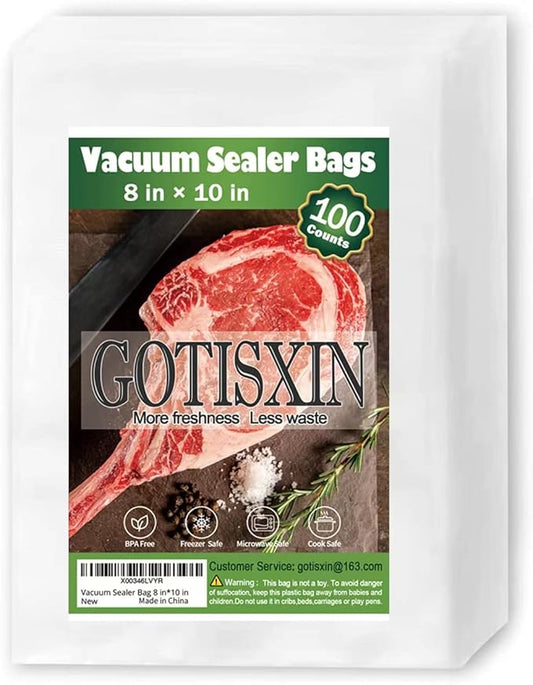 100 Quart 8” x10” Vacuum Sealer Bags, Airtight,Pre-cut,Heavy Duty BPA-Free Commercial Grade,for Sous Vide & Vacuumed Storage, Vac Seal Bags,for Food Saver & Seal a Meal Machines