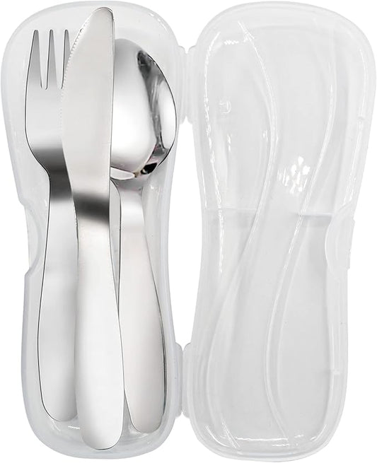 VANRA 3 Pieces Children Fork Spoon Knife Set with Travel Case for Lunch Box, 18/8 Stainless Steel Kids Silverware Flatware Set Kids Utensil Set for School (Fork Spoon Knife)