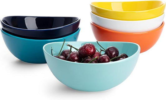 Sweese 6 Inch Porcelain 18 oz Bowls Set of 6, for Soup | Cereal | Fruits | Rice - Microwave, Dishwasher, and Oven Safe - Hot Assorted Color