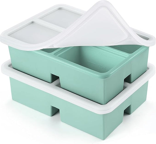 2 PACK Silicone Freezer Trays With Lid, 1 Cup Silicone Freezer Molds, Silicone Soup Freezer Molds For Freeze & Store Soup, Broth, Leftovers, Microwave-safe Soup Freezer Container - Green