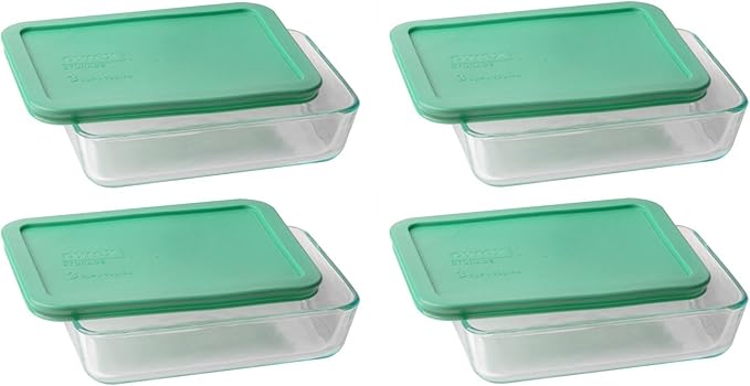 Pyrex (4 7210 3 Cup Glass Dishes & (4) 7210-PC 3 Cup Light Green Food Storage Lids