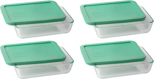 Pyrex (4 7210 3 Cup Glass Dishes & (4) 7210-PC 3 Cup Light Green Food Storage Lids