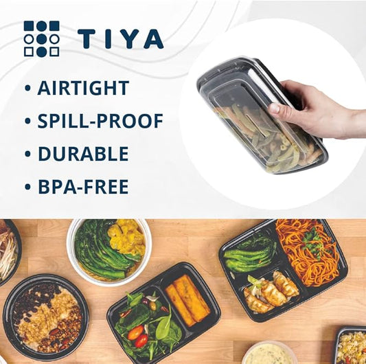 TIYA Takeout Food Containers - 28 oz Bulk 150 Pack with Lids - Rectangular Plastic To-Go Containers - Reusable, Microwavable, Dishwasher Safe - Leak-Proof for Meal Prep & Restaurants - BPA-Free