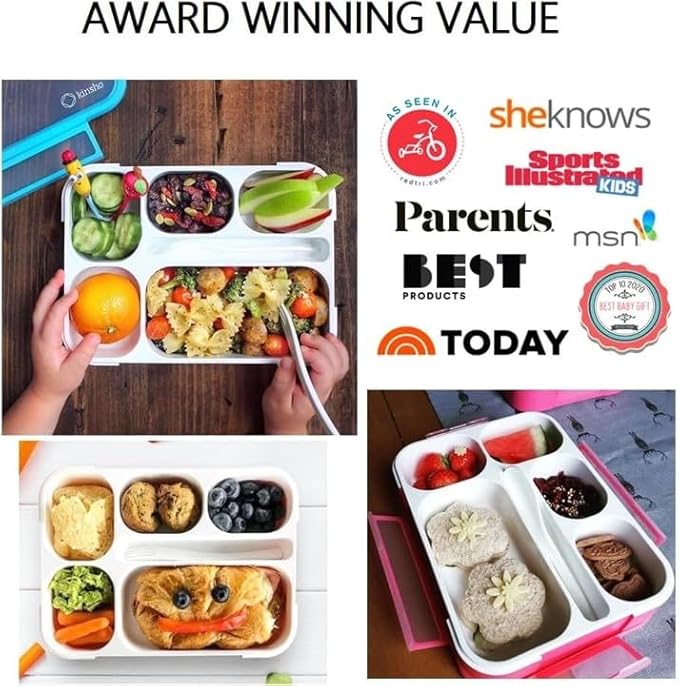 Bento Box with Lunch Bag and Ice Pack Set | Snack Containers Boxes for Kids Girls Adults | 6 Compartments Leakproof Portion Container Boxes Insulated Bags for School Lunches, BPA Free, Pink