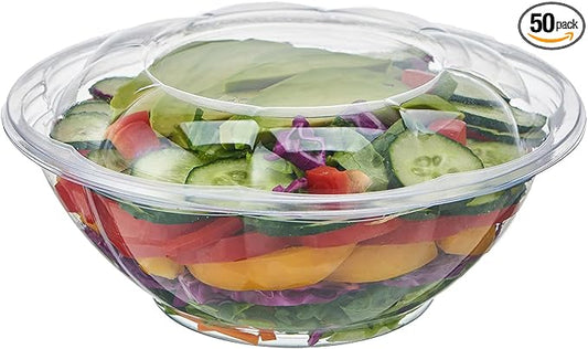 FULING [24 oz. 50 Sets Clear Plastic Salad Bowls with Airtight Lids Disposable To Go Mixing Containers Serving for Fruit, Quinoa, Lunch and Meal Prep