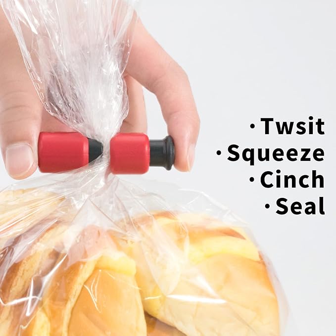 24 Pcs Bread Bag Clips Value Set Grade Food Bag Squeeze Clips Food Fruit Bread Bag Cinch Non-Slip Grip Sealer Rubber Pads or Lid on Bottom, Easy To Squeeze Lock Release, 12 Blue & 12 Red Clips