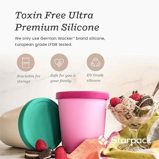 Starpack 'Freeze the Day' Ice Cream Storage Container for Freezer (2 Pcs) - 1 Quart Ice Cream Containers for Homemade Dessert - Reusable Frozen Treat Containers with Lids - Leak-Free Lids (Silicone)