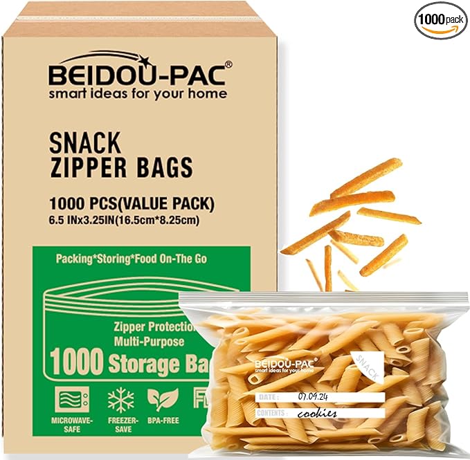 Snack Storage Zip Bags for Food On the Go, 1000 Count, Freshness Easy Open Reclosable Clear Plastic Bags