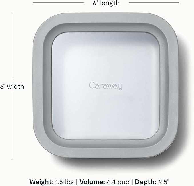 Caraway Glass Food Storage, 4.4 Cup Glass Container,Ceramic Coated Food Container,Easy to Store, Non Toxic, Non Stick Lunch Box Container with Glass Lids. Dishwasher, Oven,Square Shape,Gray