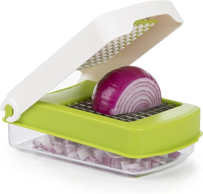 PrepWorks Compact Veggie Chopper – Space-Saving Manual Vegetable Cutter, Easy-to-Use, Stainless Steel Blades, BPA-Free