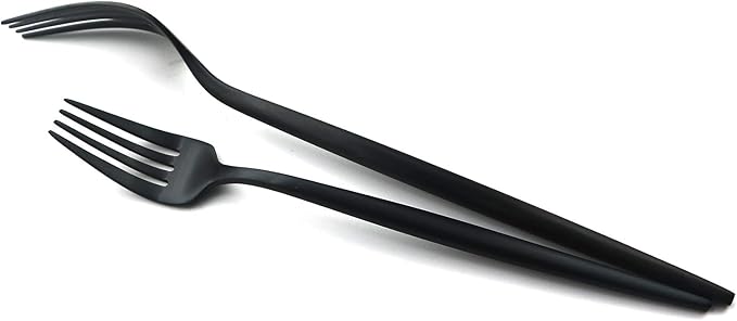 24-Piece Matte Black Handle 18/10 Stainless Steel Silverware Set, Titanium Black Cutlery, Flatware Set for Home & Restaurant, Dishwasher Safe