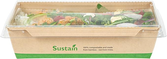 Restaurantware-Sustain 34 Ounce Sturdy Paper Take Out Boxes, 50 Disposable Take Out Food Containers - With PLA lining, Lids Sold Separately, Bamboo Paper Containers, Compostable, Click-Lock Design