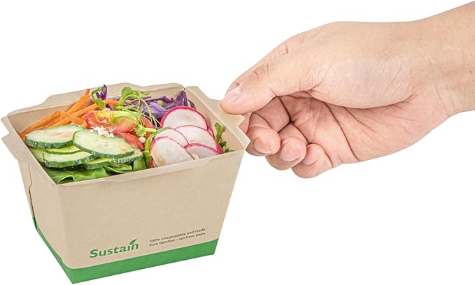 Restaurantware-Sustain 17 Ounce Sturdy Paper Take Out Boxes, 50 Disposable Take Out Food Containers - With PLA lining, Lids Sold Separately, Bamboo Paper Containers, Compostable, Click-Lock Design