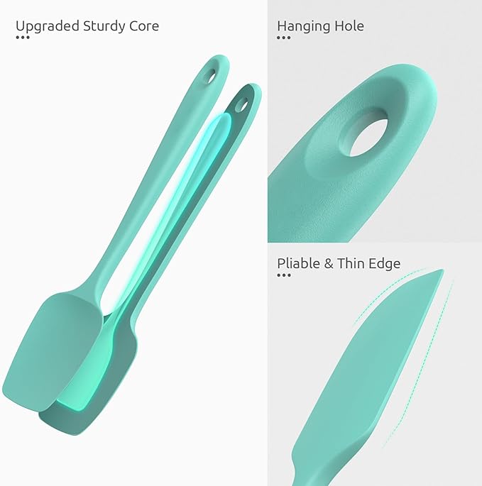 U-Taste 600ºF Heat Resistant Food Grade Silicone Spatula Set of 3, and 18/8 Stainless Steel Square Measuring Spoons Set of 8 (Aqua Sky+Silver)
