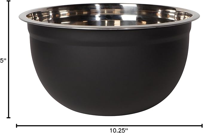 Now Designs Matte Coated Steel Mixing Bowls, Black, 5 qt, 3 qt, 1.5qt, D7xH3.57 / D9xH4.75 / D10.25xH5in, Set of 3