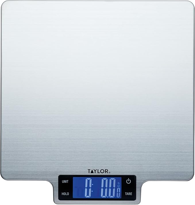 Taylor Pro Digital Large Kitchen Food Scales, Professional Standard Tare Feature with Accuracy and High Precision Sensor, Stainless Steel Silver, 10 kg Capacity