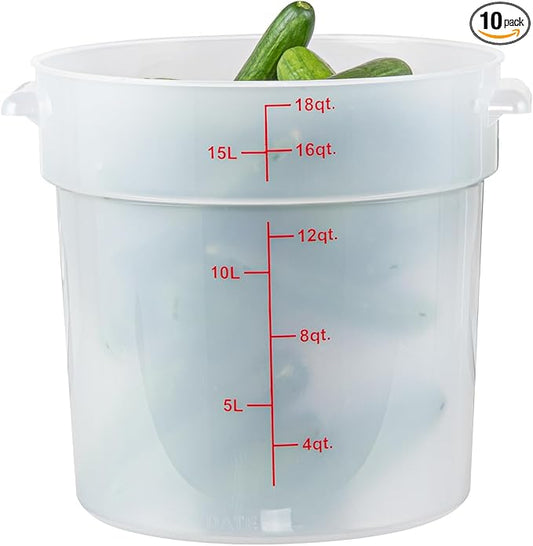Restaurantware-Met Lux 18 Quart Food Storage Containers, 10 Translucent Storage Containers - Lids Sold Separately, Red Volume Markers, Dishwashable Containers, Side Handles, For Storing Foods