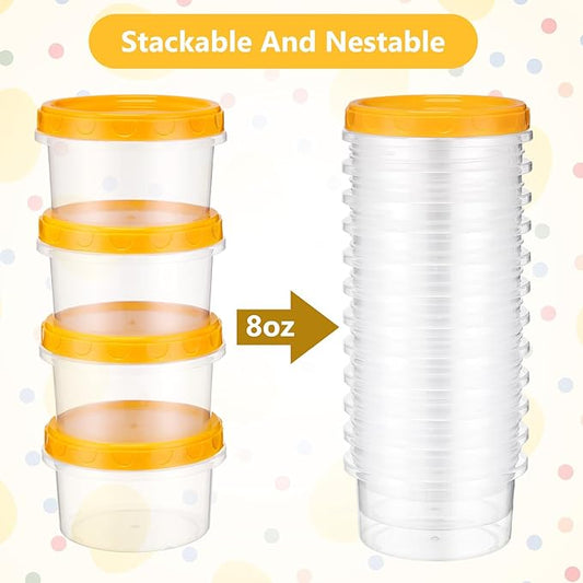 Sieral 36 Pack 8 oz/ 250 ml Freezer Containers with Lids Plastic Twist Top Deli Jars Reusable Freezer Storage Containers for Food Round Wide Mouth Lunch Snacks(Yellow)
