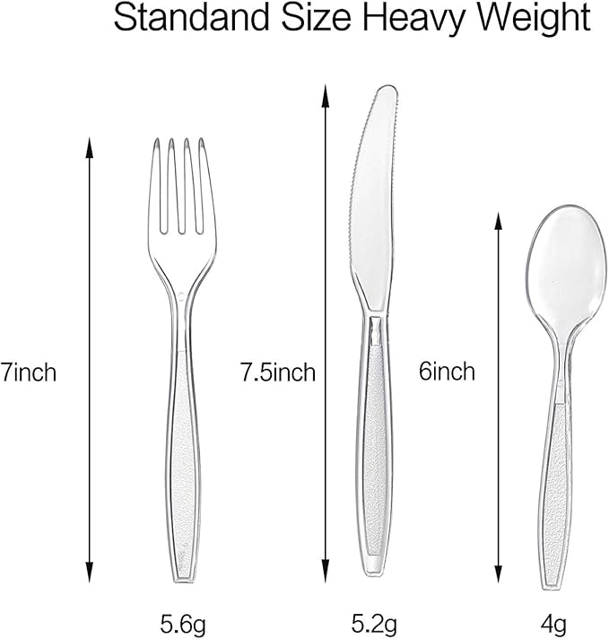 Cutlery Set Plastic Utensils Clear Forks Spoons Knives Disposable Silverware Heavyweight [300 Combo Box]
