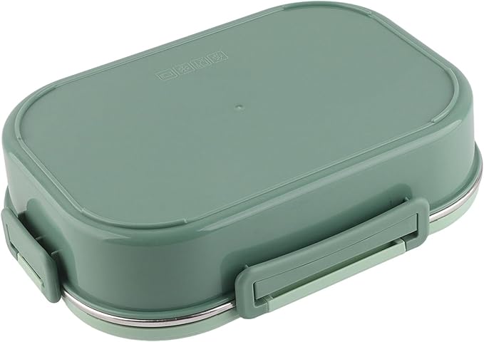 Raguso Boxs Dinnerware 4‑Grid Lunch Box Stainless Steel Meal Prep Containers for Canteens Office Family Food Storage Container (Four-compartment lunch box with soup bowl: green)