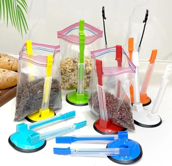 Baggy Rack -（8 colors）,Food Storage Bags Clip, For Food Prep Bag/Plastic Freezer Bag/Ziploc Bag Holder Stand,Meal Planning/prep Bag Holders.MONOTONOUS