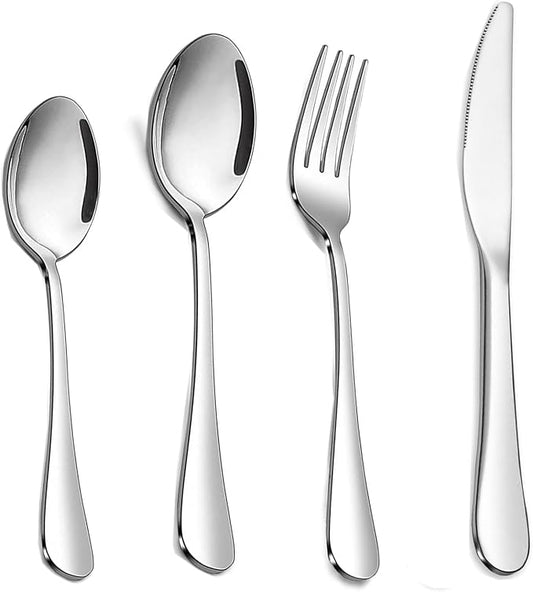 24 pcs Flatware Set, Silverware Set for 6, Knife Fork Spoon, Home Dinnerware Tableware Set for 6, Cutlery Set, Include Knives/Forks/Spoons (Silver/New)