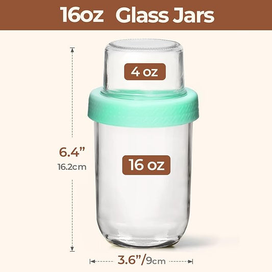 ComSaf 6-Pack 16 oz Overnight Oats Containers with Lids, Dual-Layer Chia Pudding Jars with Dry and Wet Separation, Yogurt Parfait Cups for Oatmeal Cereal Nut Fruit, Meal Prep Glass Jars for Salad