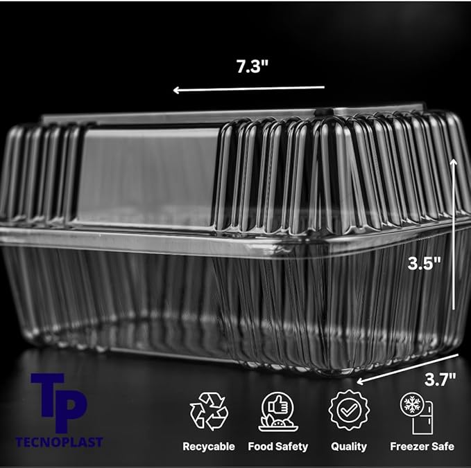 Tecnoplast 25-Pack Clear Plastic Food Containers, Clamshell Take Out Containers, 7 x 4 inch, Perfect for Dessert, Snacks, and Meals
