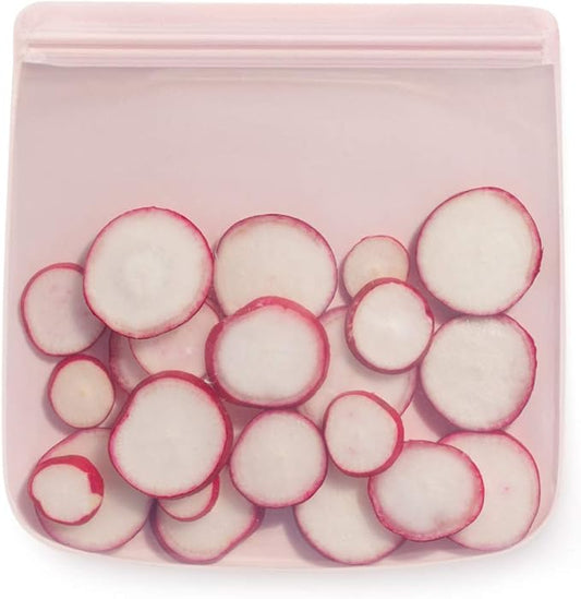 W&P Porter Silicone Reusable Storage Bag, Sandwich (34oz Flat), Blush, Food Storage Container, Microwave and Dishwasher Safe, Easy Cleaning