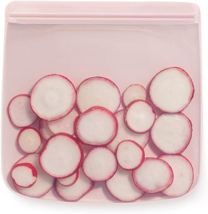 W&P Porter Silicone Reusable Storage Bags, Flat Variety 3 Pack (10oz, 34oz, 46oz), Blush, Food Storage Container, Microwave and Dishwasher Safe, Easy Cleaning