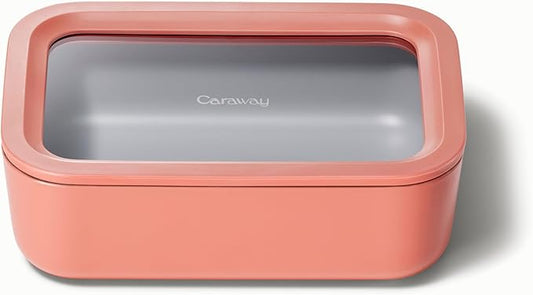 Caraway Glass Food Storage - 6.6 Cup Glass Container - Ceramic Coated Food Container - Non Toxic, Non Stick Lunch Box Container with Glass Lids - Dishwasher, Oven, & Microwave Safe - Perracotta