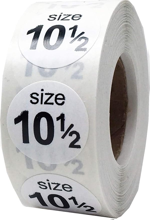 Shoe Size 10 1/2 White Stickers - 3/4 Inch Round, 500 Semi-Gloss Adhesive Labels Per Roll for Retail, Footwear Inventory, and Organization - Made in The USA