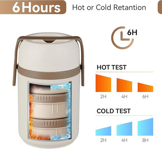 67oz Thermos for Hot Food,3-Layer Sealed Stackable Food Thermos,with Lunch Bag Soup Thermos,It Is Suitable for Daily Office Meals and Outdoor Meals,Among Other uses(White, 67)