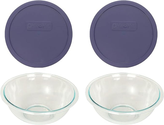 Pyrex (2 325 2.5qt Glass Mixing Bowl, & (2) 325-PC 2.5qt Blue Mixing Bowl Lid (2-Pack) Made in the USA