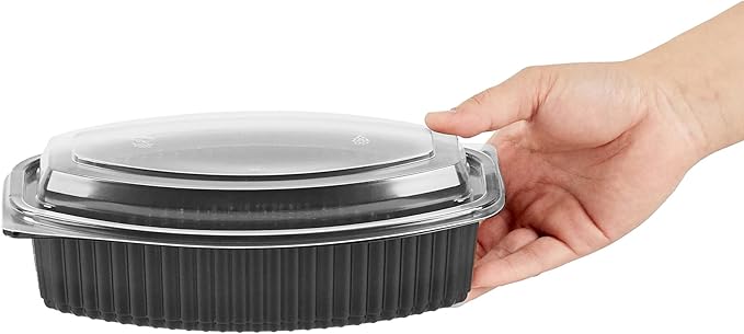 Restaurantware RW Base 32 Ounce Meal Prep Containers, 100 Microwavable To Go Containers With Lids - Disposable, Freezable, Black Plastic Oval Food Containers, Pack Hot And Cold Food, For Takeaway