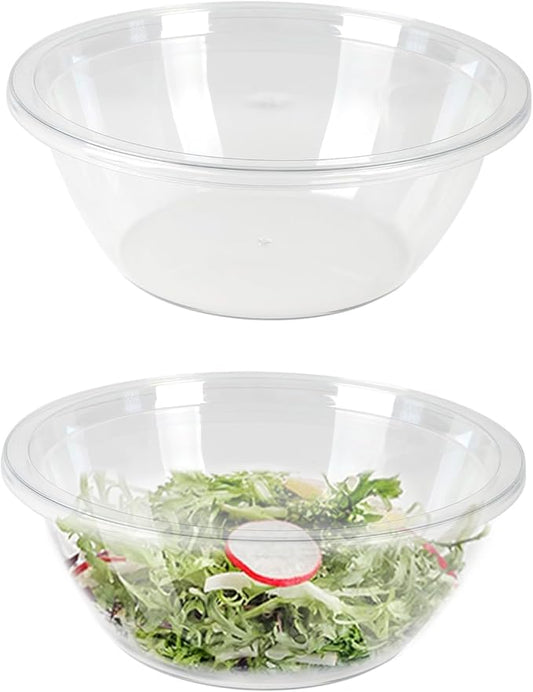 2 pack Large Mixing Bowl 5 Quart Big Plastics Bowl with Lid BPA-Free Kitchen Deep Mixing Bowl Salad Bowl with Non-slip Bottom for Baking Cooking Marinating & Food Prep Clear
