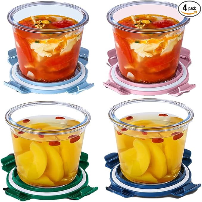 24OZ Glass Soup Containers with Airtight Lids, Glass Food Storage Container, Round Meal Prep Containers with Lids, Soup Freezer Container, Dishwasher、Refrigerator、Microwave safe (4 Pack)