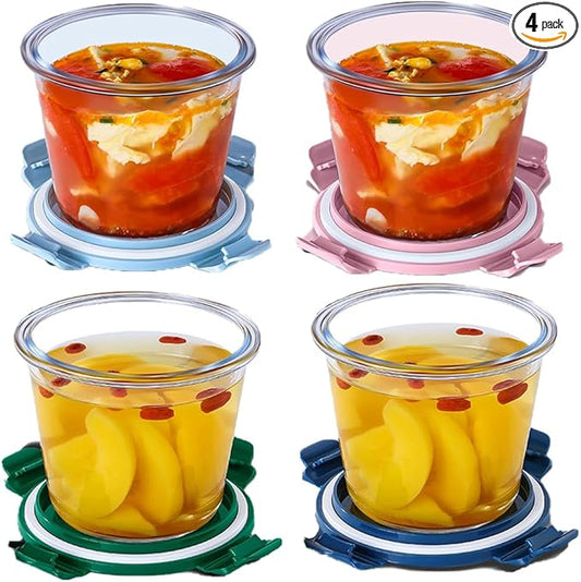24OZ Glass Soup Containers with Airtight Lids, Glass Food Storage Container, Round Meal Prep Containers with Lids, Soup Freezer Container, Dishwasher、Refrigerator、Microwave safe (4 Pack)
