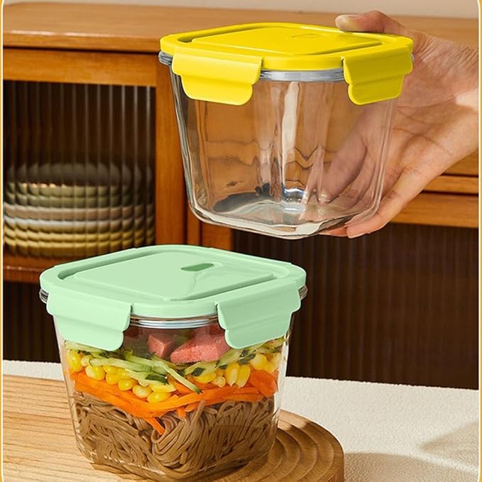 Square Glass Food Storage Container Airtight Lids, 4 Cup Glass Soup Containers with Lids, Food Storage Containers for Lunch, Leak-proof Meal Prep Container, Microwave Freezer Safe (4 Pack)