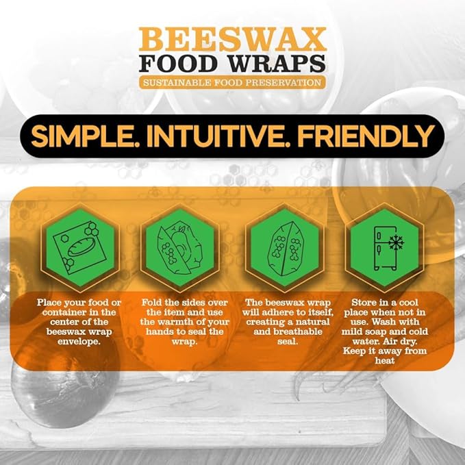 PURE & SUSTAINABLE COMPANY Beeswax Food Wraps – 3-Pack Reusable Organic Cotton Wraps – Washable, Plastic-Free, Eco-Friendly Food Storage – Cute Bear Pattern – (8x8, 11x11, 14x14)