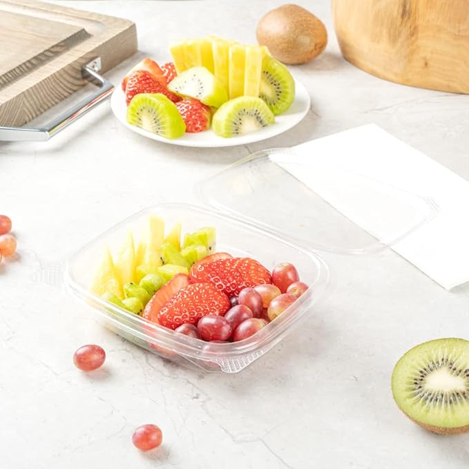 Restaurantware Thermo Tek 8 Ounce Clamshell Containers - Anti-Fog To Go Food Containers - Freezable Rectangle Clear Plastic Food Packaging