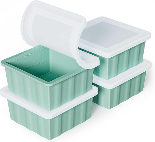 Silicone Freezer Tray for Soup Ice Cubes: 2-Cup Freezing Tray with Lid for Meal Prep - 4Pack Silicon Soup Portion Freeze Tray Make Stock Souped Ice Cube