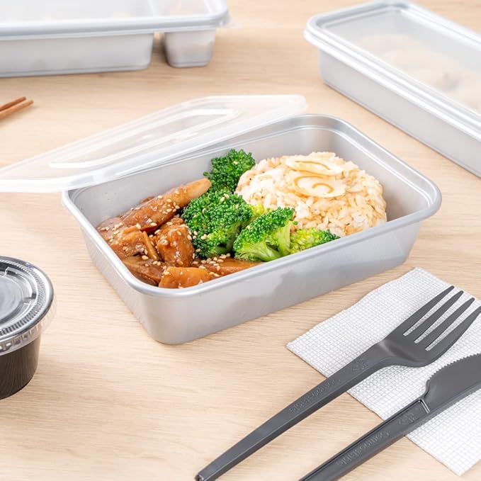 Restaurantware Futura 17 Ounce Meal Prep Containers With Lids 100 Microwavable To Go Containers - Disposable For Packaging Lunches or Take Out Orders Silver Plastic Food Containers With Lids