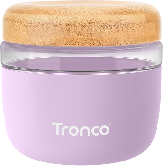 Tronco 24 oz Glass Container with Bamboo Lids, Food Storage Bowls for Soup, Stew & Overnight Oats, Meal Prep, Glass Lunch Bowl Container 100% Leak & Spill Proof, Airtight, BPA-Free- Ideal Gifts