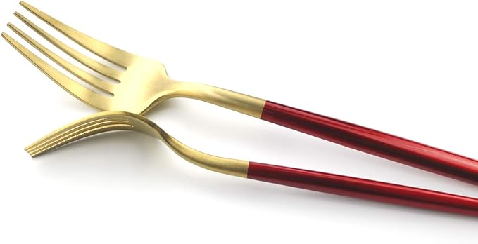 20 Pieces Matte Gold Red Handle 18/10 Stainless Steel Silverware, Flatware Titanium Black Cutlery, Utensils for Home Restaurant Service for 4, Dishwasher Safe (Red Gold)