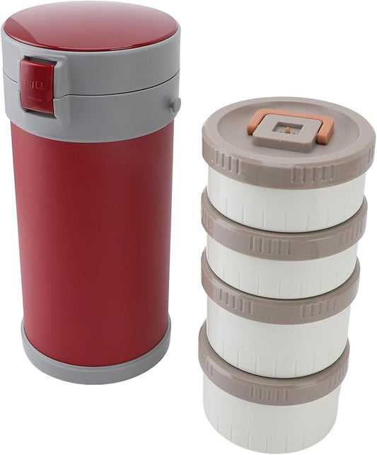 TOPINCN 2.9L Stackable Insulated Box 304 Stainless Steel Leakproof Food Jar with Handle and Venting Valve, Double Layer Vacuum Insulation Technology (Red)