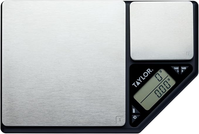 Taylor KitchenCraft Digital Kitchen Scale Dual Platform, Pro Professional Standard, Precision Accuracy and Tare Function, Brushed Stainless Steel, 5kg Capacity Black/Silver