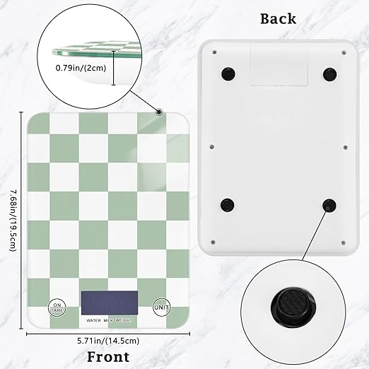Food Scale Kitchen Scale for Baking Cooking Digital Food Weighing Measuring Scale Small Waterproof Electric Food Scale Checkered Green and White