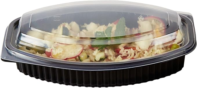 Restaurantware RW Base 24 Ounce Meal Prep Containers, 100 Microwavable To Go Containers With Lids - Disposable, Freezable, Black Plastic Oval Food Containers, Pack Hot And Cold Food, For Takeaway