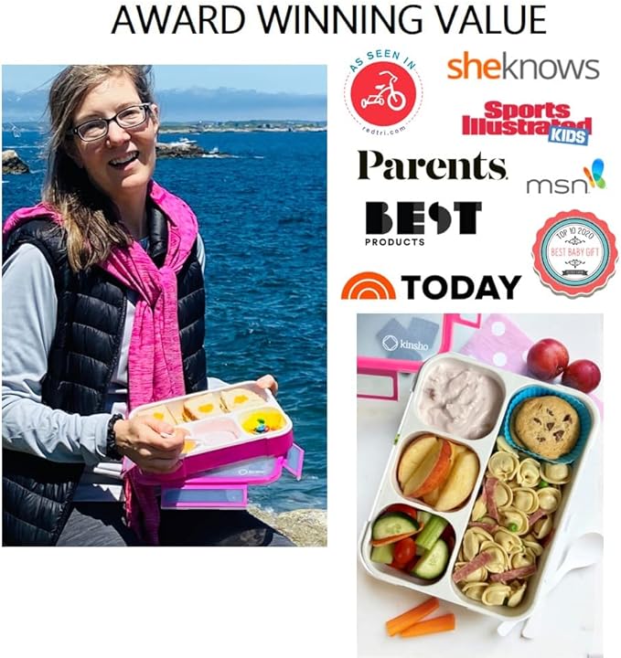Bento Lunch-Box for Kids and Adults: Leakproof Lunch Boxes with 4 Compartments, Divided Containers for Boys Girls Women Men - School Work Portion Container, Utensils, Blue + Rose Pink Set
